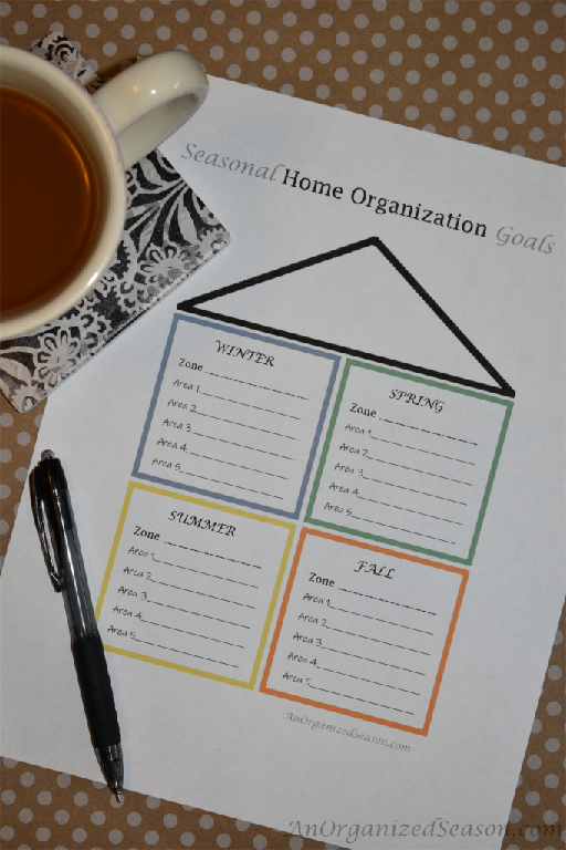 Seasonal Home Organization Goal Sheet to help you start organizing your home by seasons.