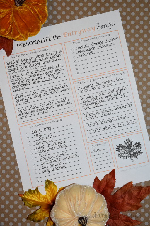 personalize entryway free printable worksheet filled out for reorganizing garage entry