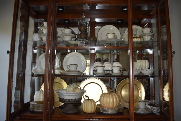 China cabinet decorated for Fall