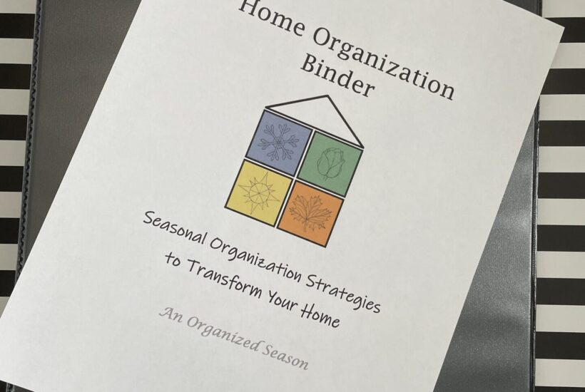 Home organization printable on a binder