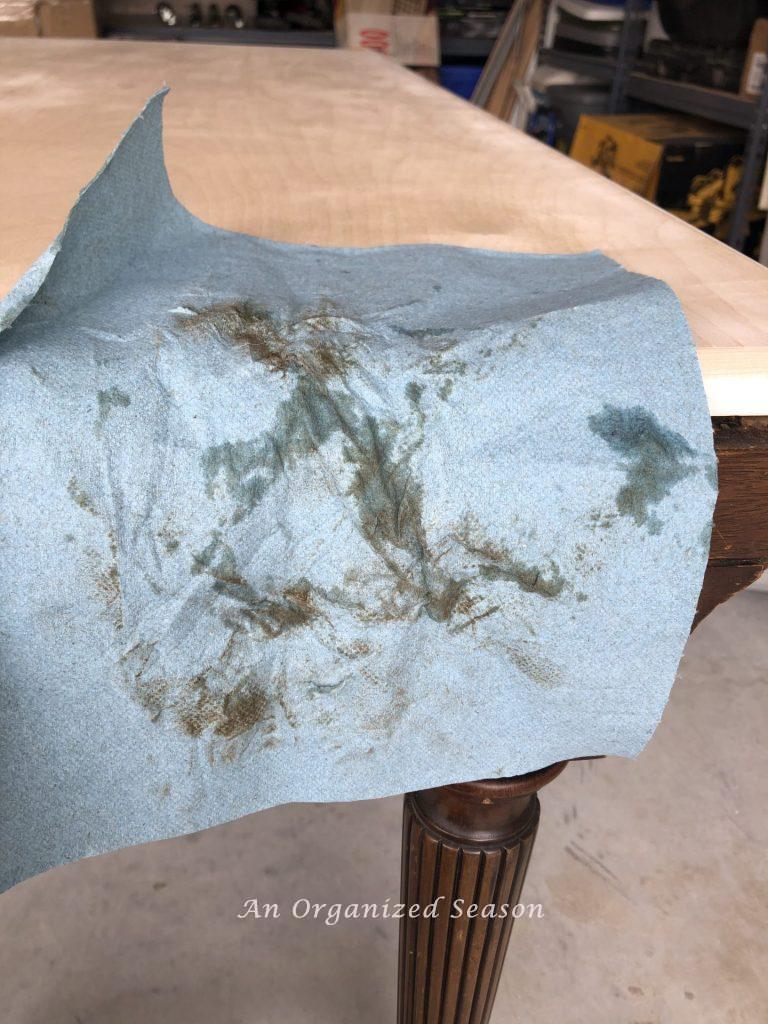 Dirt on towel that was removed from the legs.