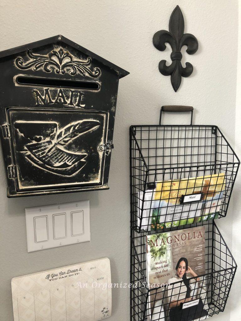 Mailbox and hanging baskets that help organize mail