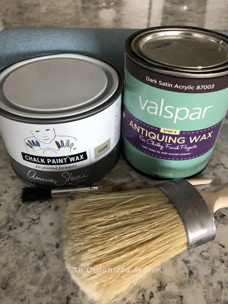 Clear wax, antiquing wax, and two wax brushes. 