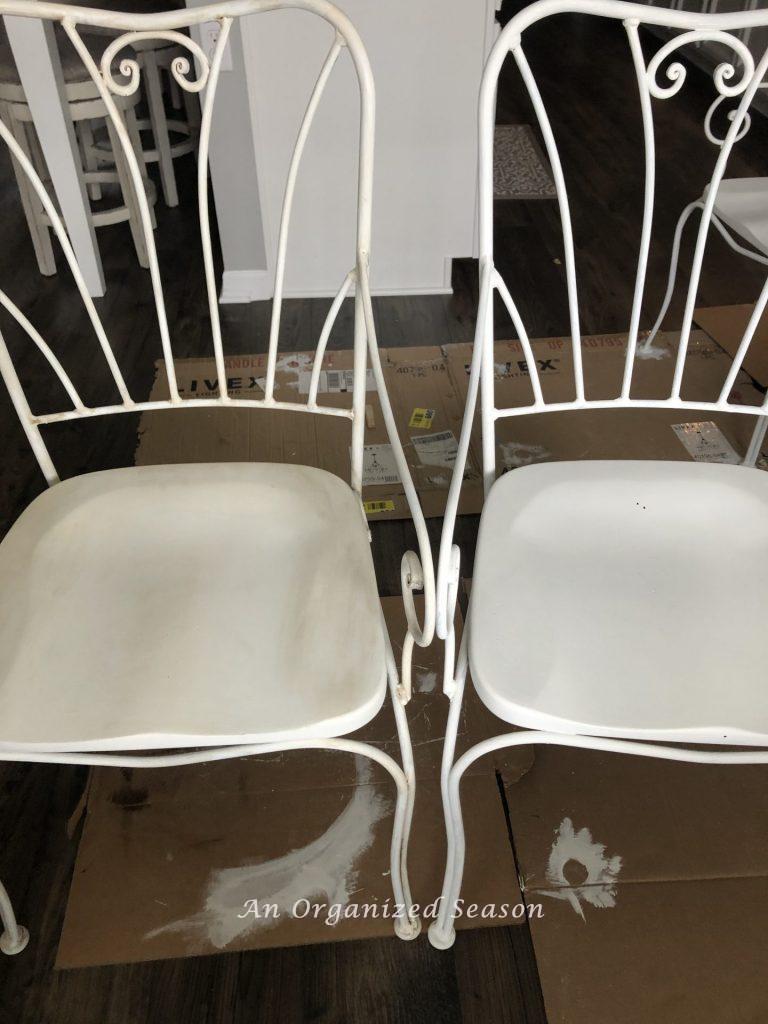 Comparison of chair with antiquing wax and without. 