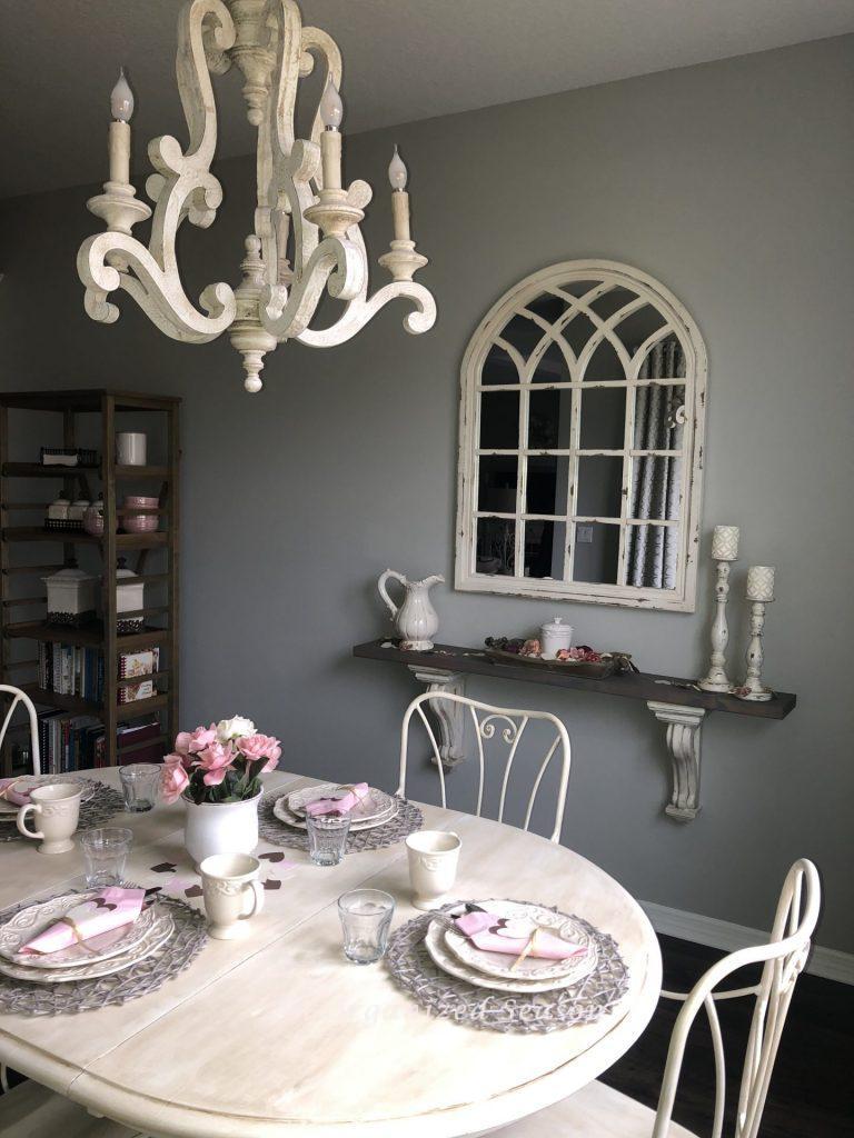 Gray paint on the walls which completes step three in my eat-in kitchen makeover