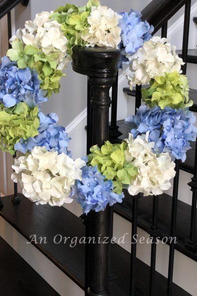 How to Make A Spring Wreath using Hydrangea at AnOrganizedSeason.com