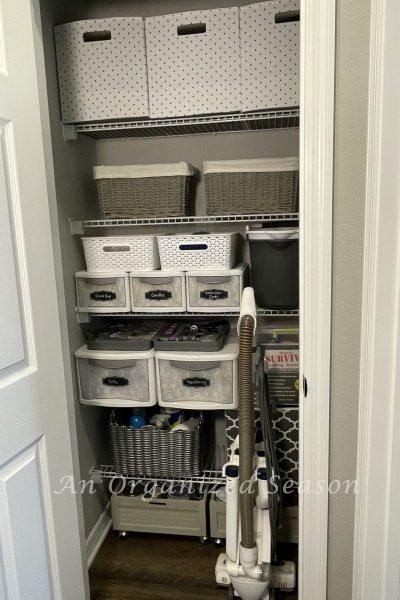 An organized cleaning closet