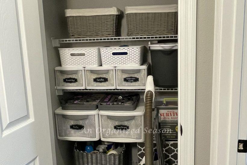 An organized cleaning closet