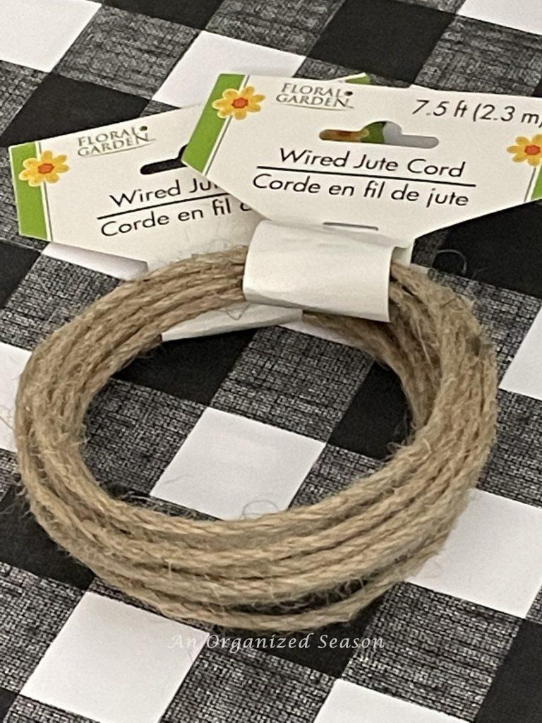 Wired jute cord used to make two types of twine pumpkins.