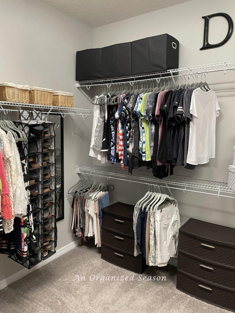 An organized master closet