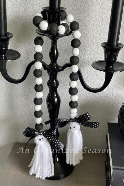 How to make a wood bead garland for Halloween