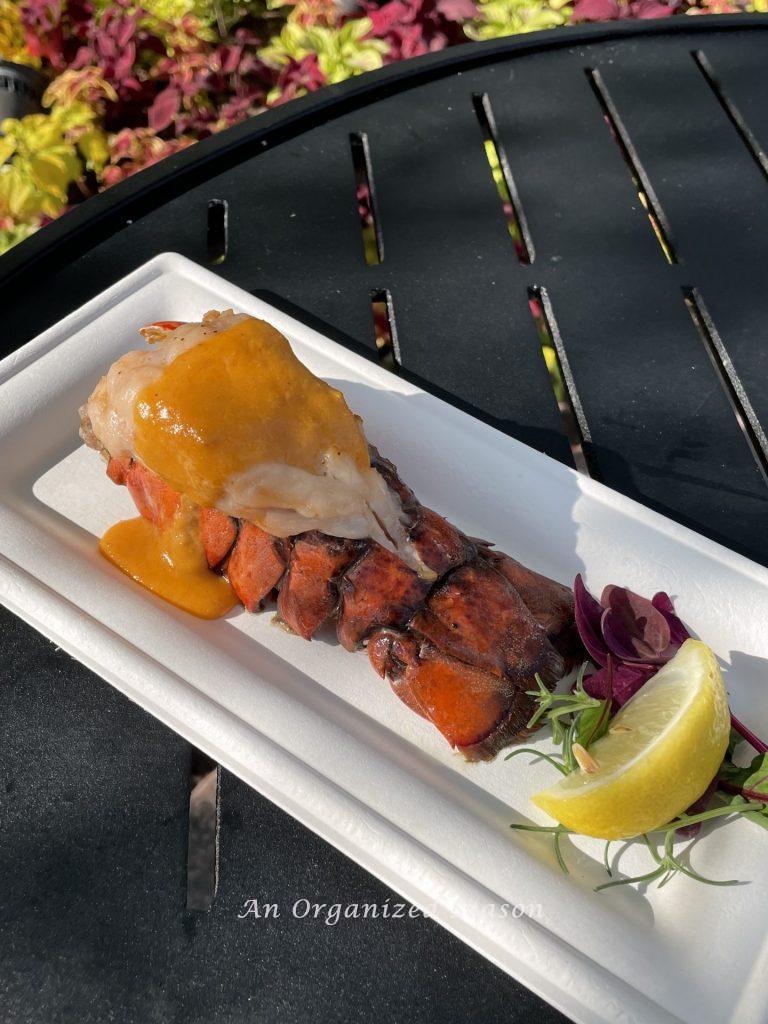 Lobster tail with lobster bisque sauce, a "best of the fest" dish at EPCOT Food and Wine festival.