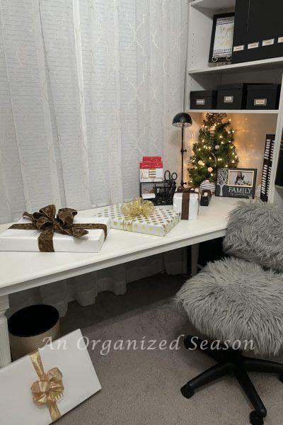 An organized gift wrapping station