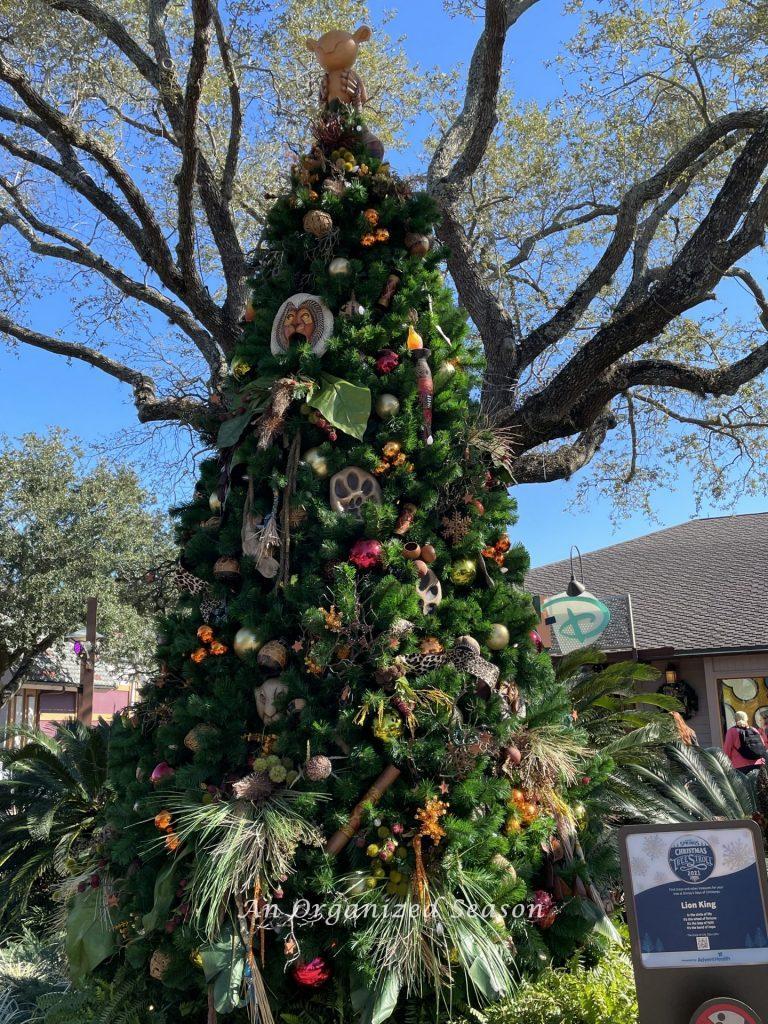 A Lion King themed tree on the Christmas Tree stroll.