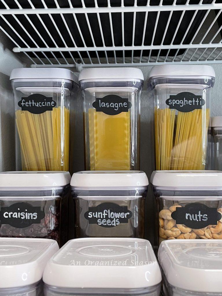 A clever tip to organize your pantry is to use OXO storage containers.