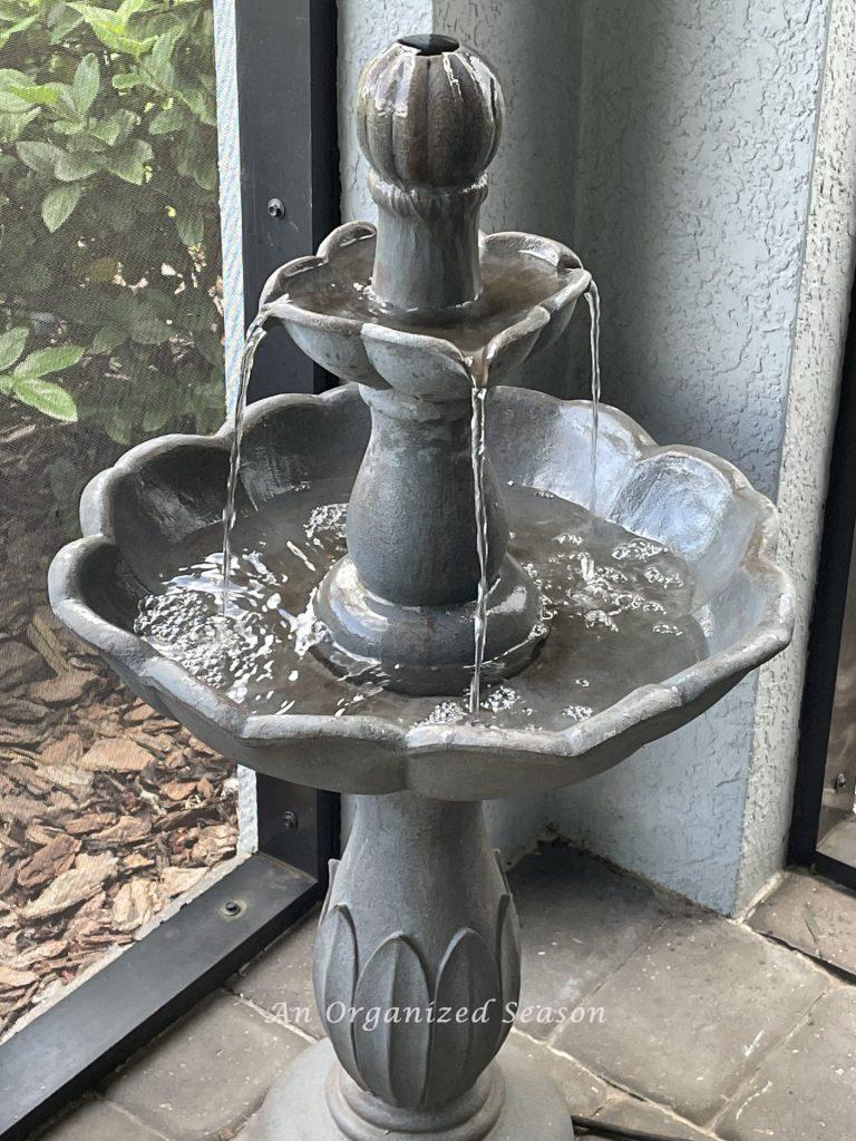 There are15 items you need to create a relaxing porch, adding a water fountain is number twelve.