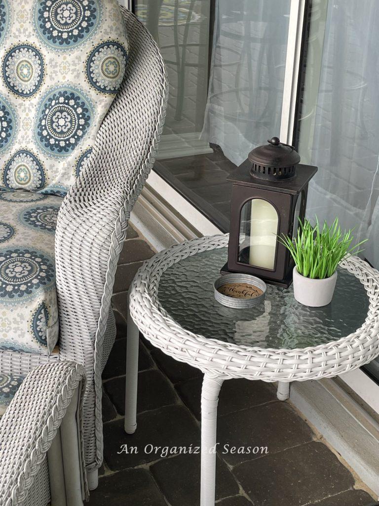 There are15 items you need to create a relaxing porch, incorporating a side table is number eight.