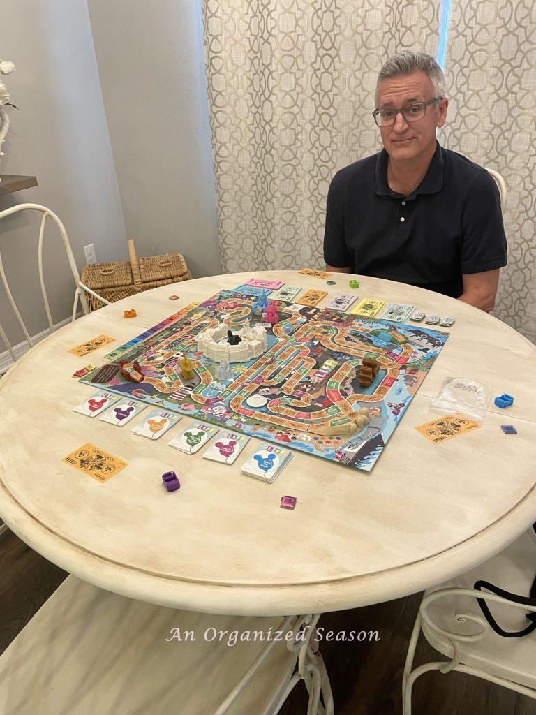 A dad waiting to play a board game on Father's Day.