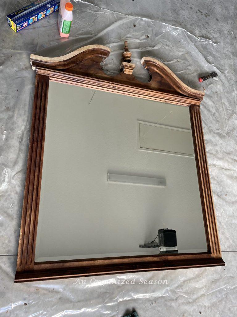 A mirror after stain was removed with Citristrip. 