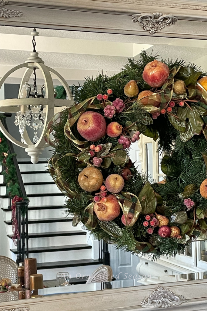 A Christmas wreath decorated with fruit will help get you organized for holiday entertaining.