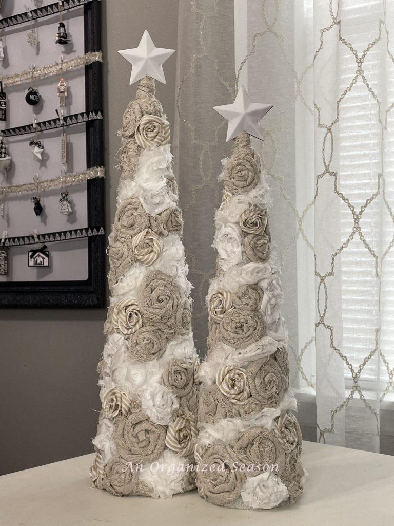 Two DIY Vintage cone Christmas trees.