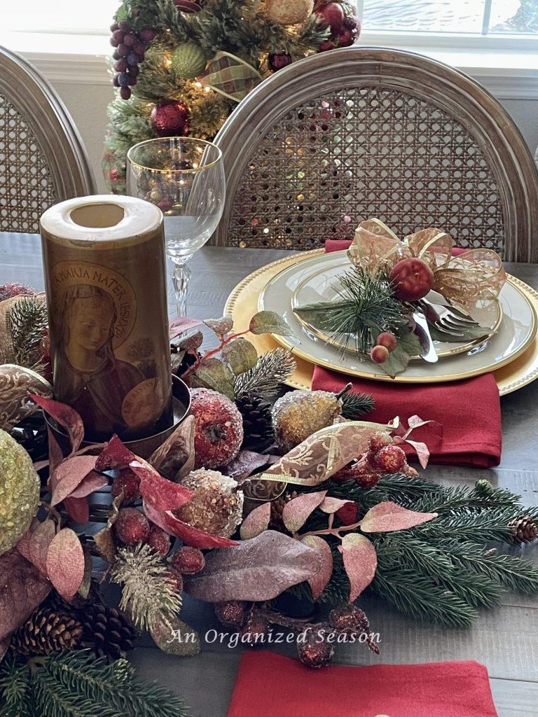  A dining room table decorated for Christmas will help get you organized for holiday entertaining.
