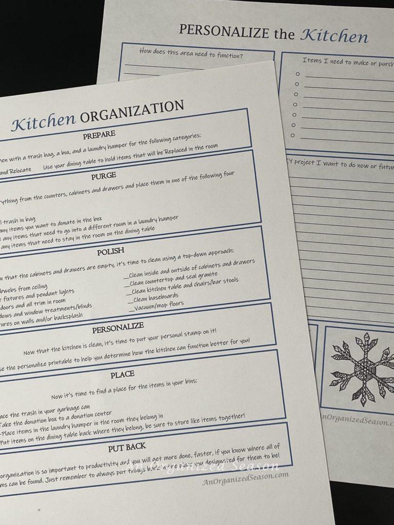 Kitchen organization printables to use when organizing your kitchen. 