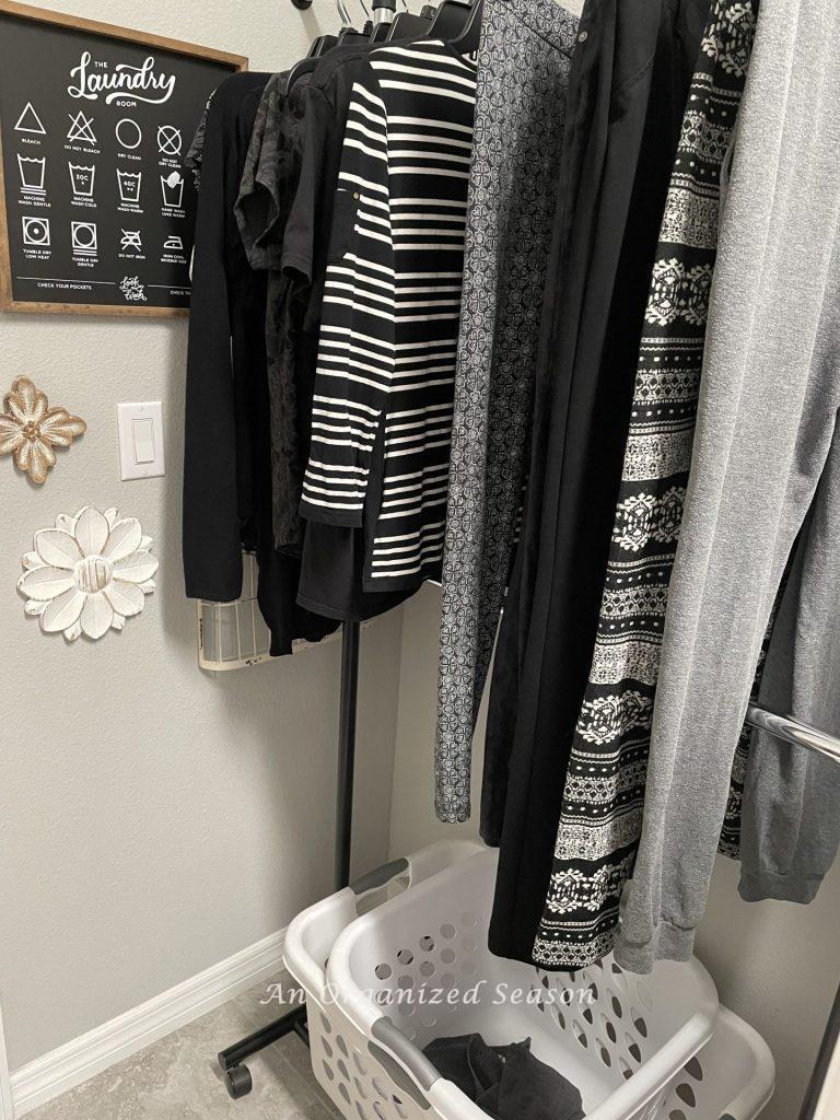 Use a rack to dry clothes, tip eight to create an organized laundry room.