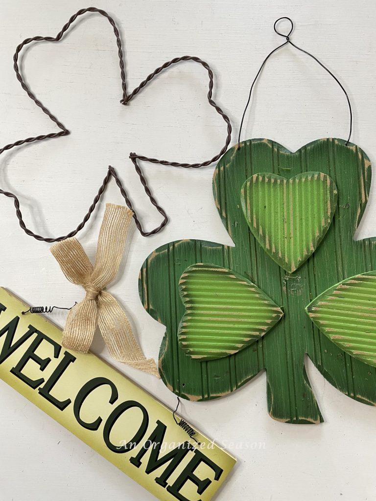 Step one in a DIY St. Patrick's makeover is to take the sign completely apart.