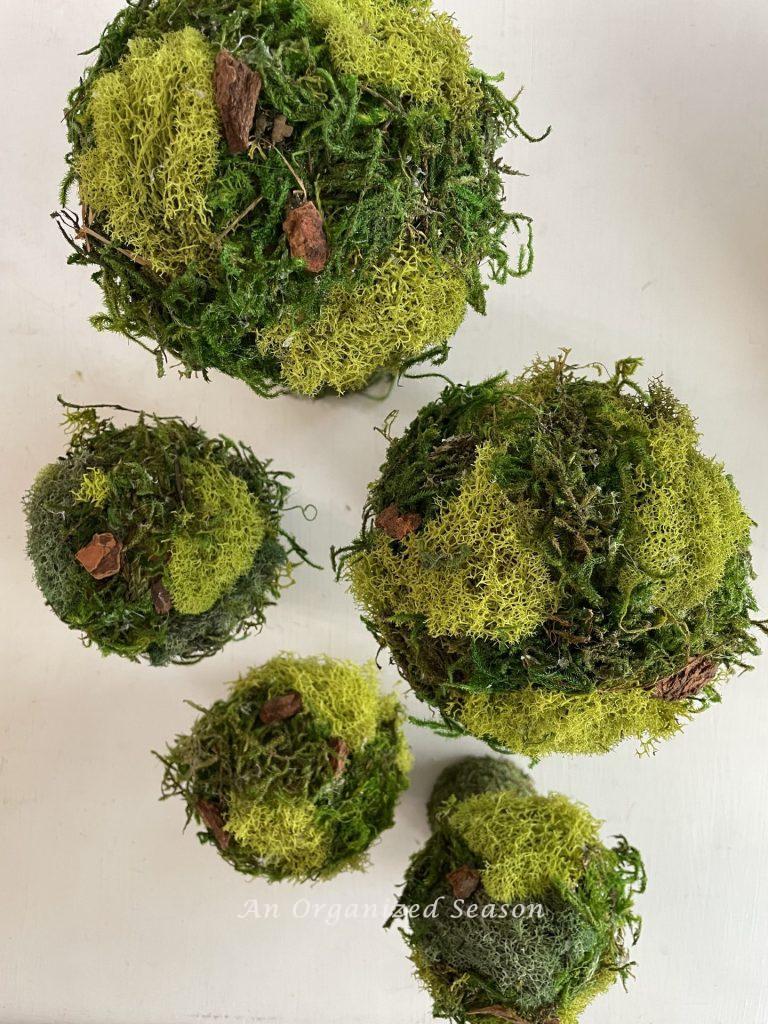 The tops of  hand made moss mushrooms.