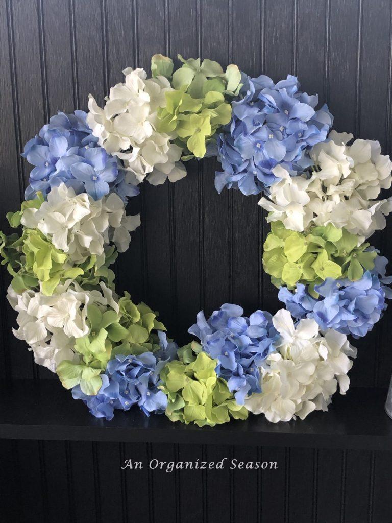 Make a creative wreath for spring out of hydrangea blooms.