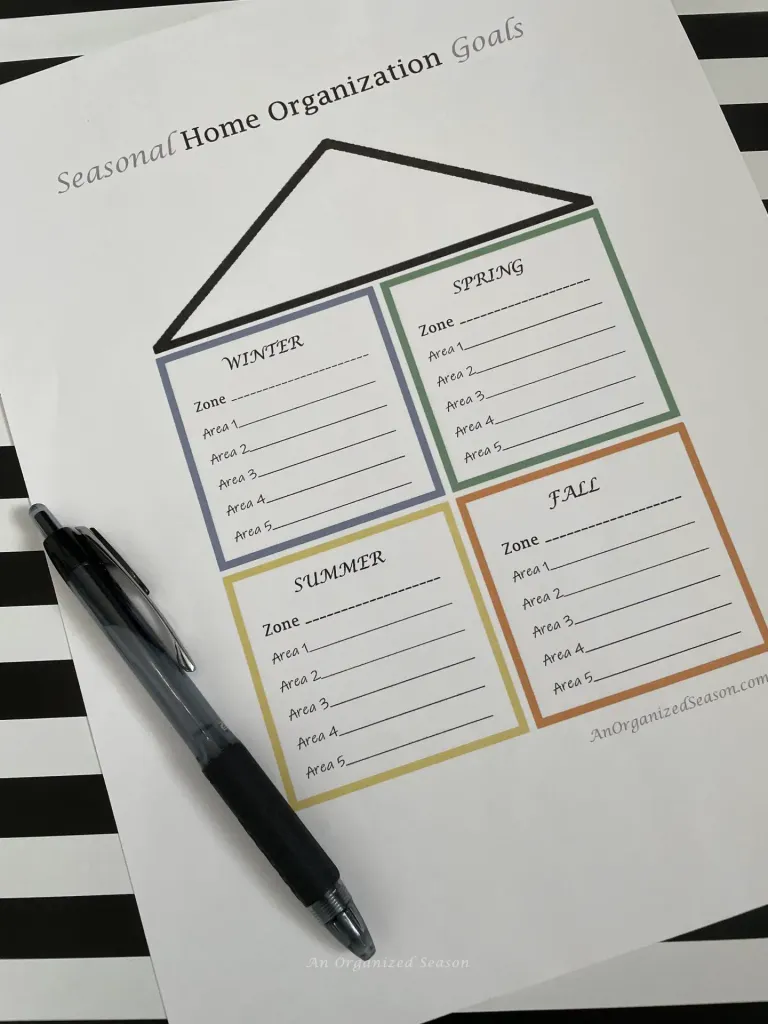 A blank printable seasonal goal sheet for the Home Organization Challenge. 
