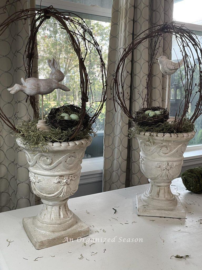 Add spring decor to your topiaries. 