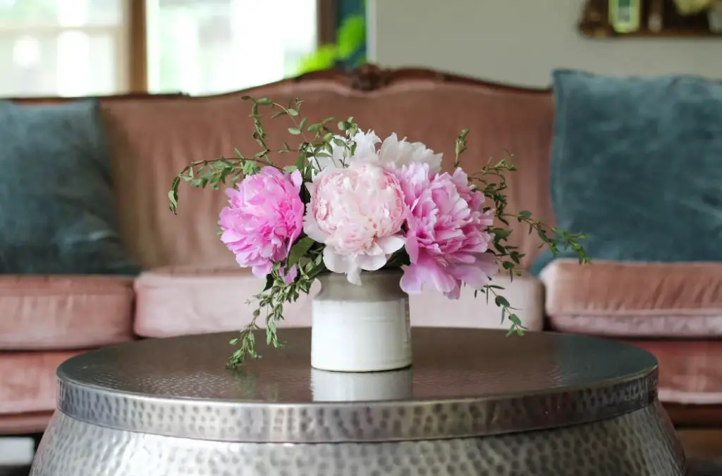 Vase of pink peonies