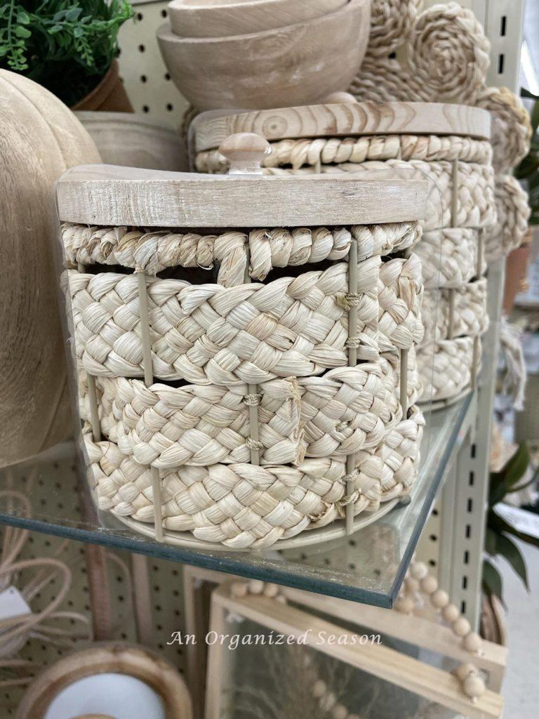 Baskets with lids.