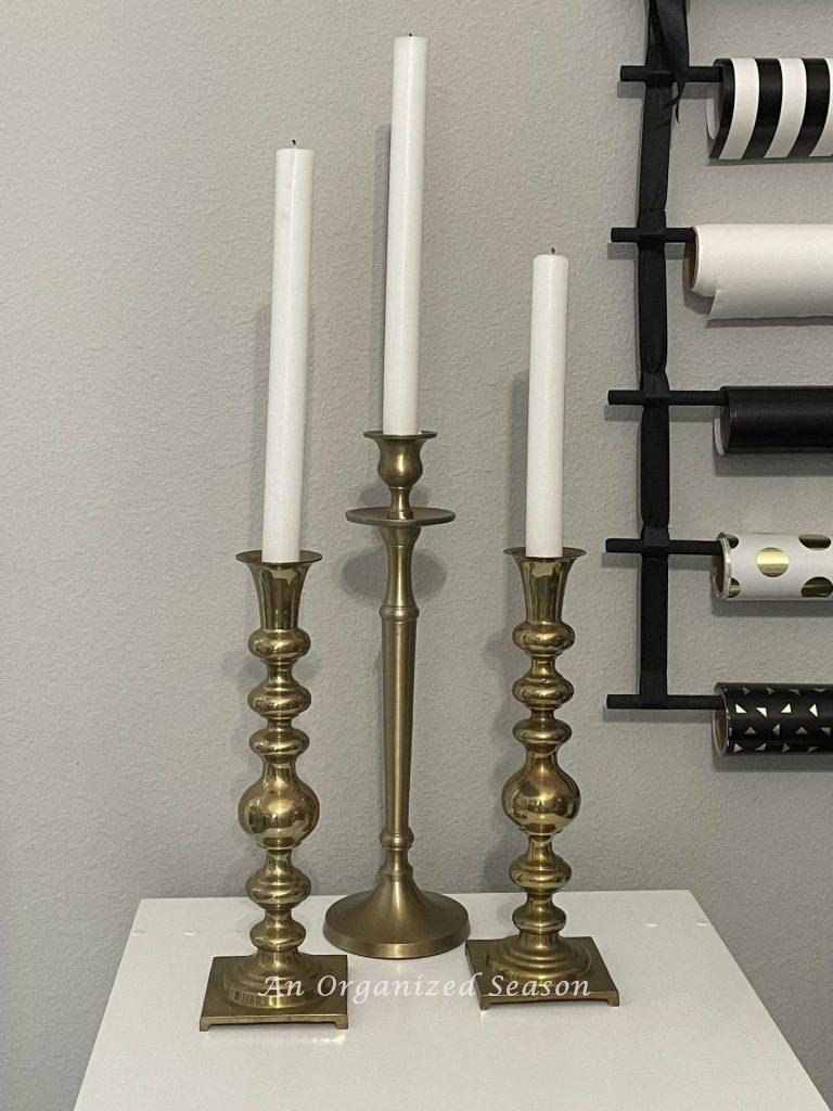 Brass candlesticks are a favorite thrifted find. 
