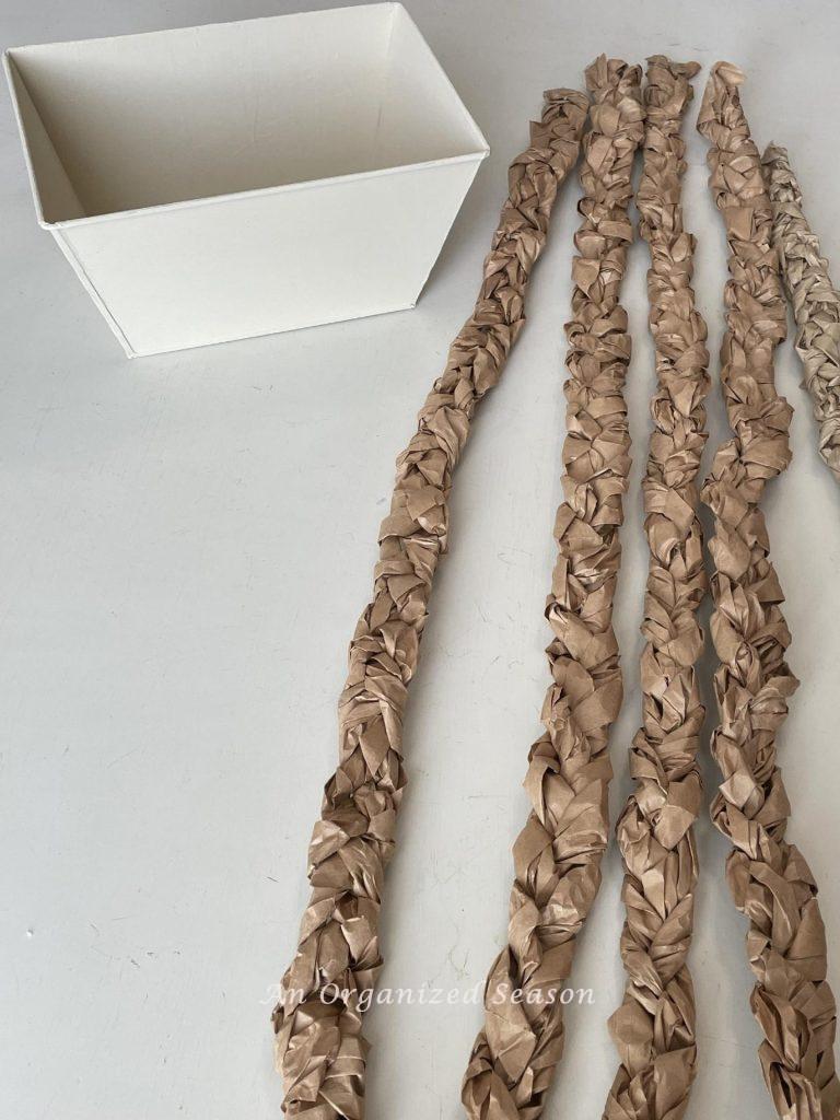 Braids made from packing paper. 