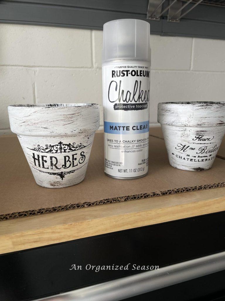 Step five to paint flower pots is to spray them with a protective top coat.