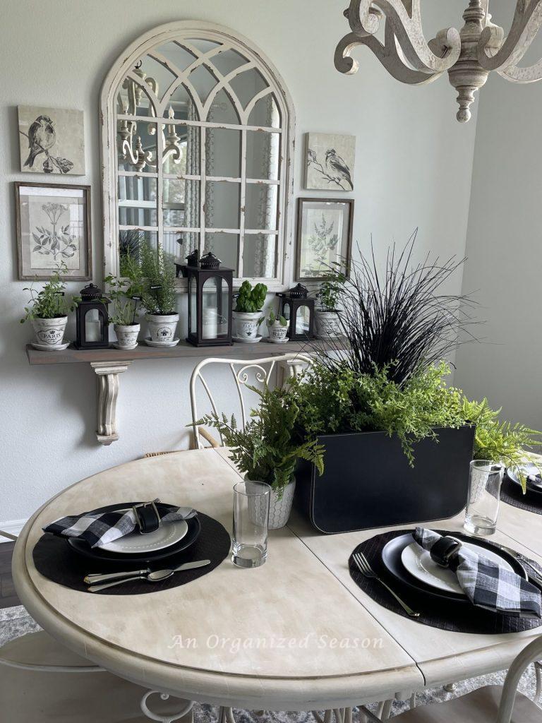 Black, white, and brown table decor for Father's day! 