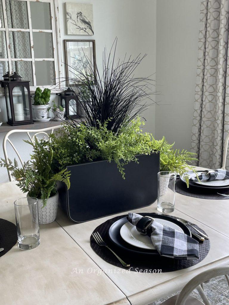 A kitchen table set and decorated for Father's Day. 