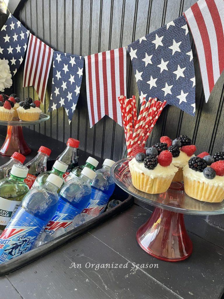 Patriotic idea number two is to hand a banner on a potting bench. 