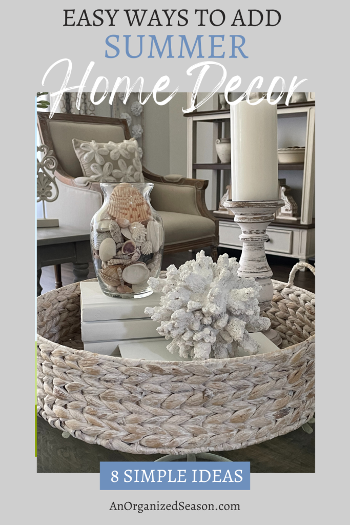 seashell and coral vignette in a basket