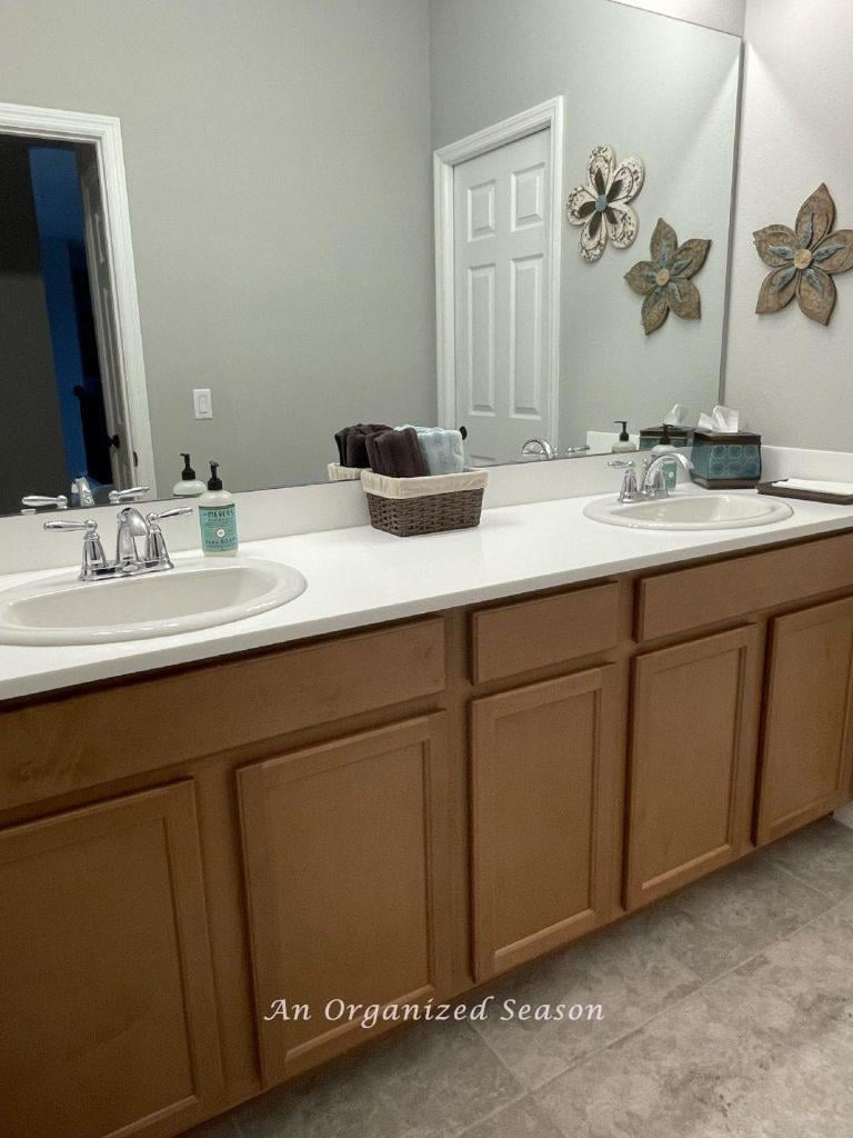 An organized and clean bathroom counter.