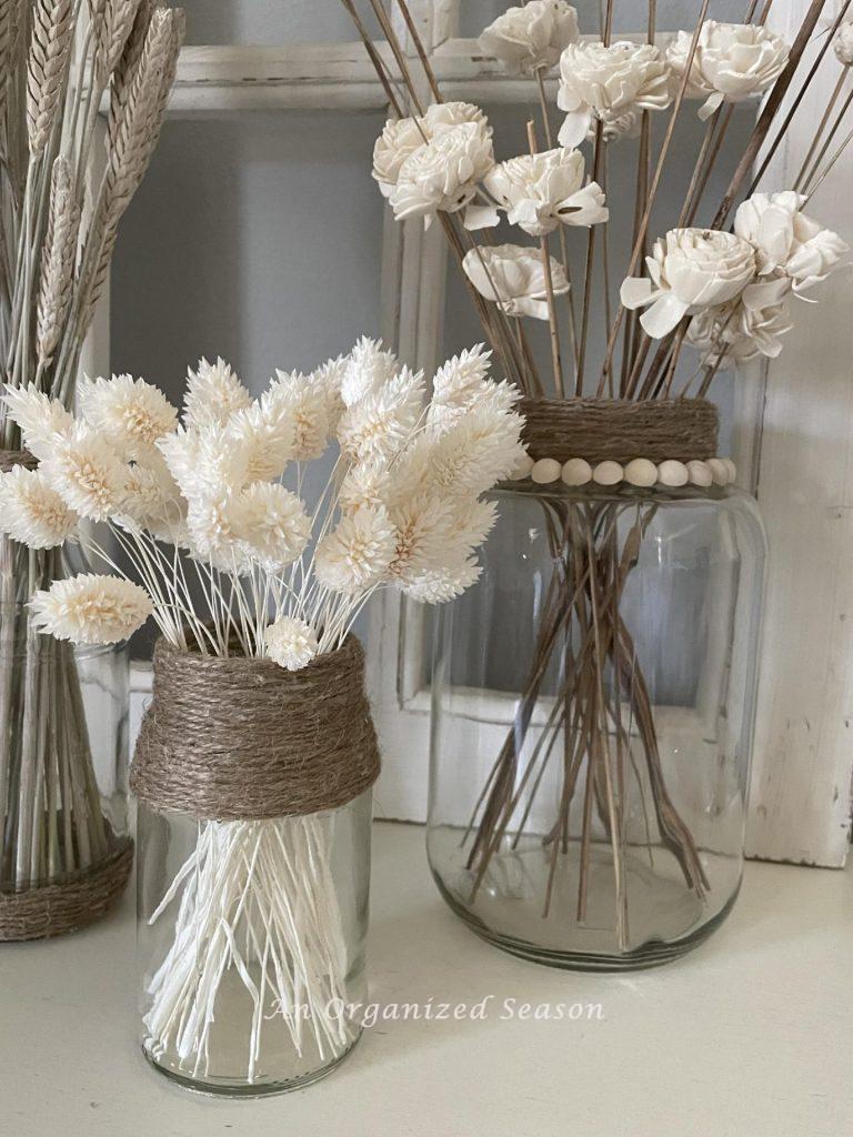 Vases made from glass jars. 
