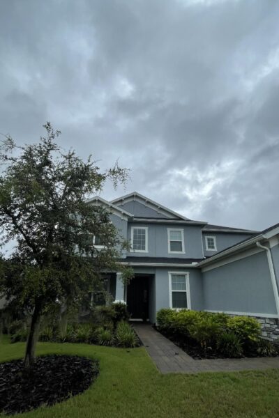 A house with storm clouds above.