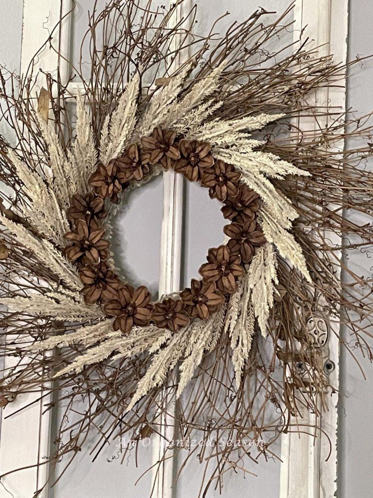 Fall DIY craft #1 is a pinecone flower wreath! 