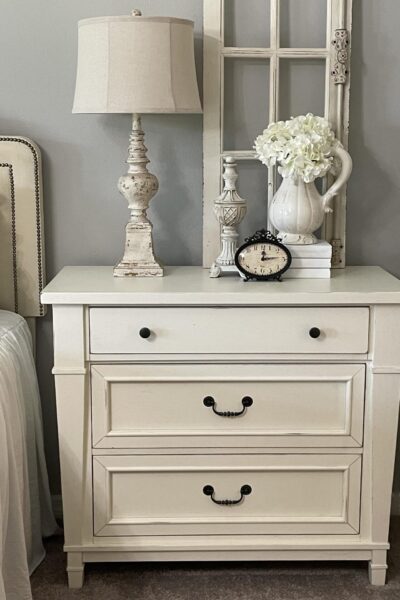 A white organized nightstand.