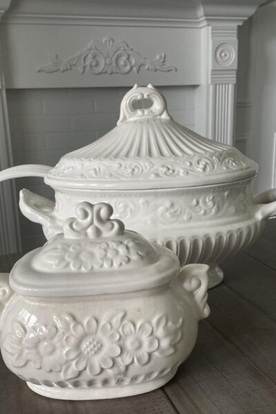 Two white soup tureens.