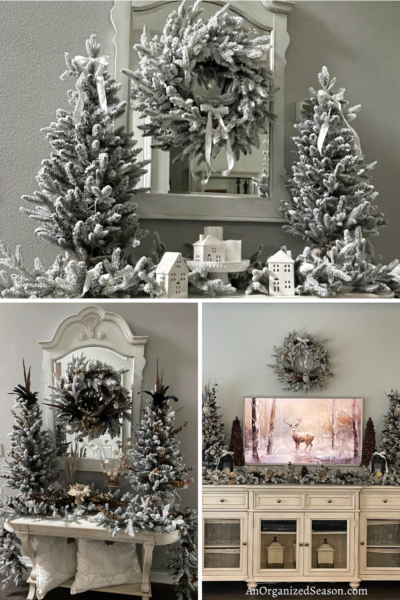 A flocked Christmas set styled three ways.