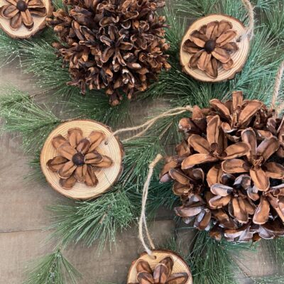 How to Make Nature-Inspired Pinecone and Wood Slice Christmas Ornaments